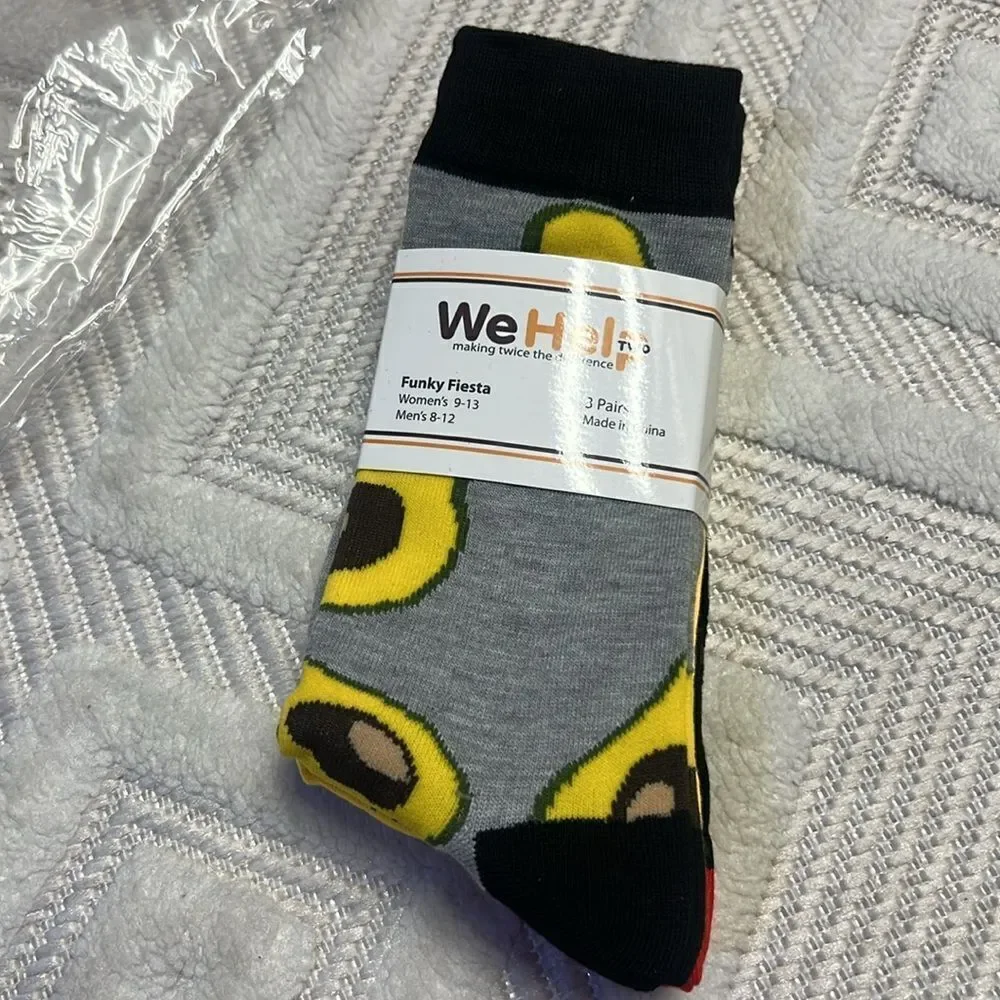 WE HELP - Funky Fiesta Socks - Avocado / Chilis / Tacos